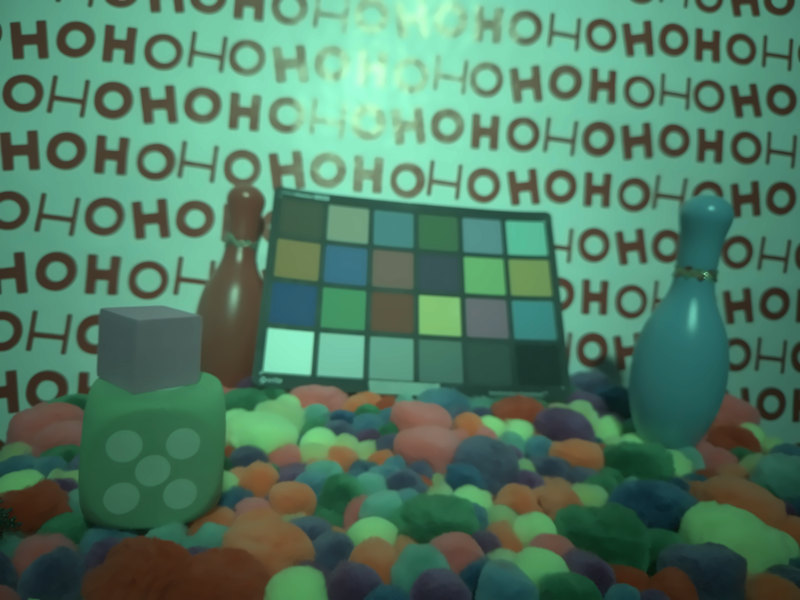 ball pit and bowling pins under green LED